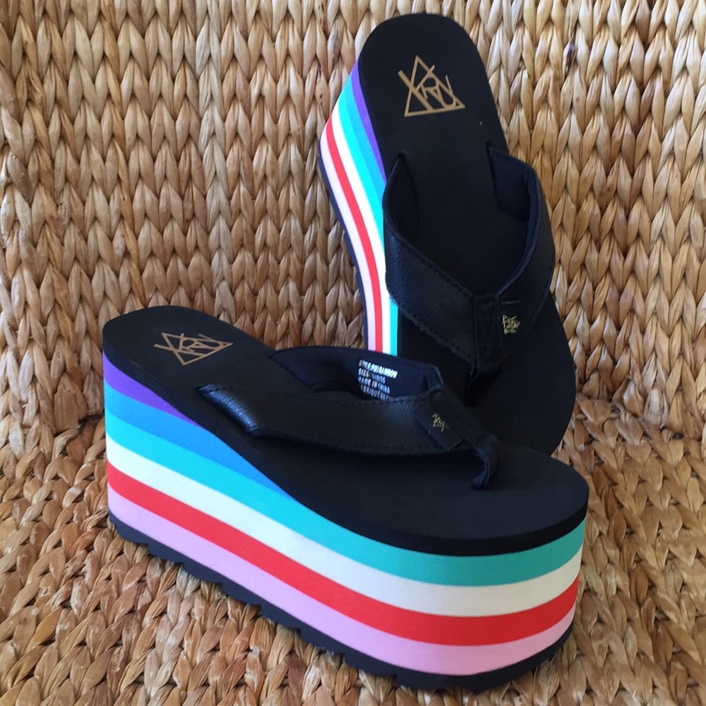 YRU Rainbow Platform Sandals Flip Flop